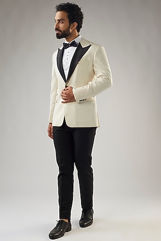 Ivory Terry Rayon Tuxedo Set by UMANG MEHTA