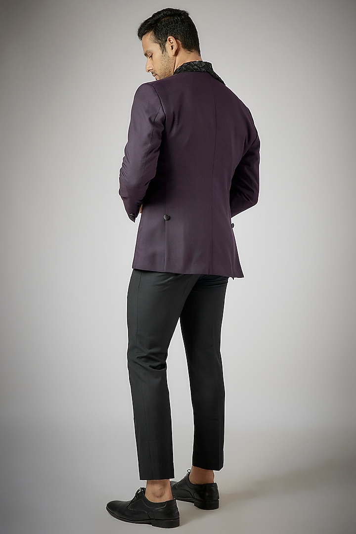 Wine Terry Rayon Embellished Tuxedo Set by UMANG MEHTA at Pernia's Pop Up Shop