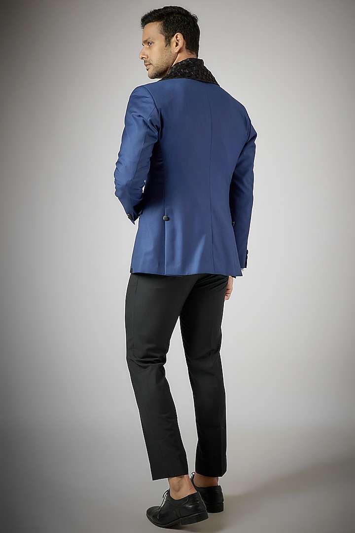 Blue Terry Rayon Tuxedo Set by UMANG MEHTA at Pernia's Pop Up Shop