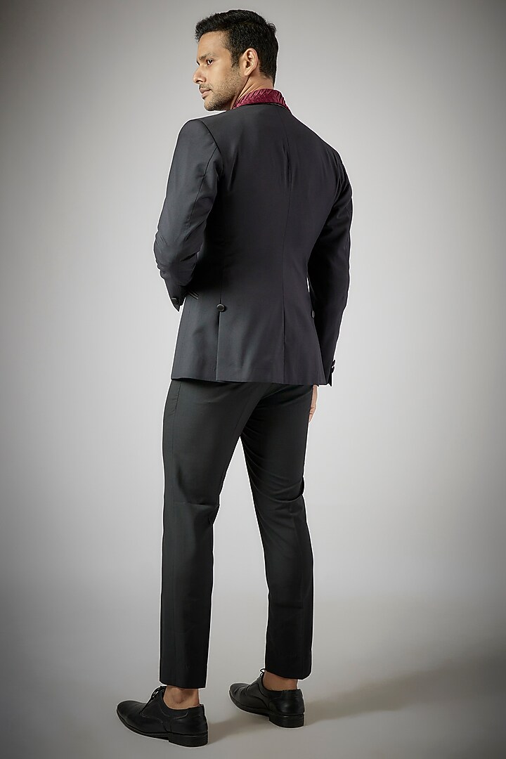 Black Terry Rayon Tuxedo Set by UMANG MEHTA at Pernia's Pop Up Shop