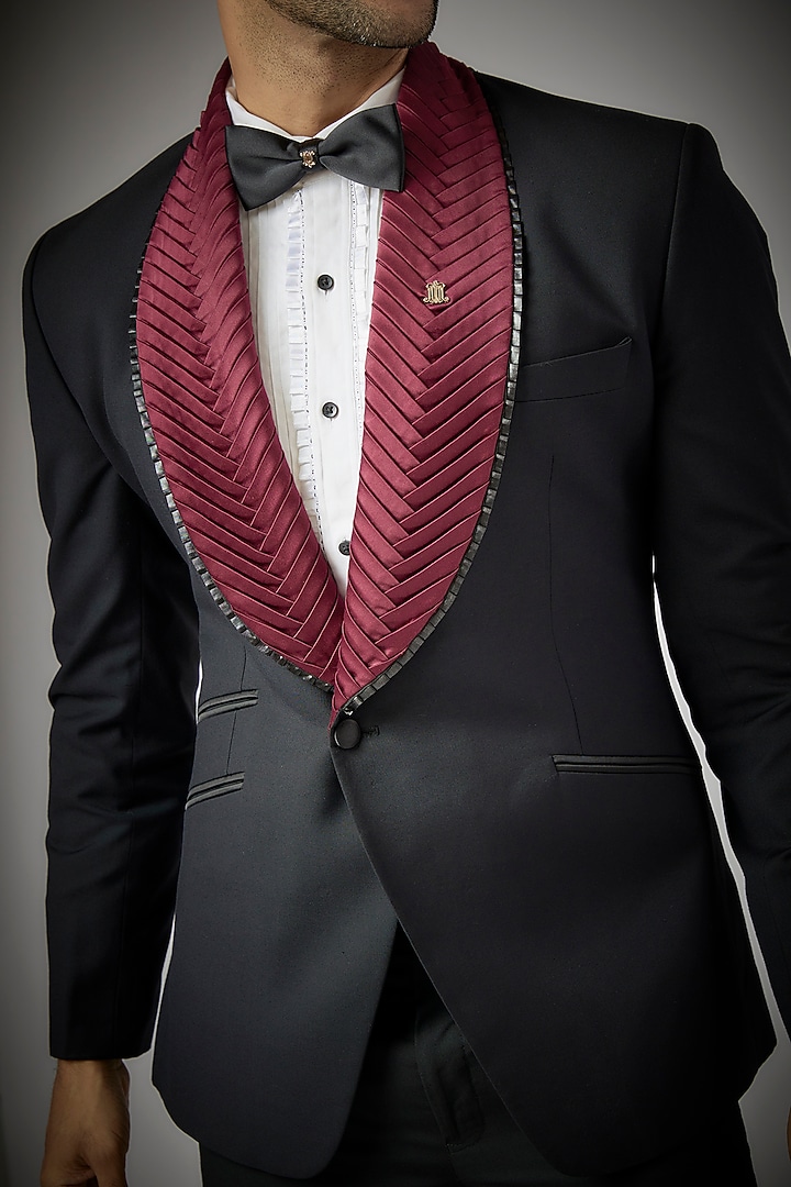 Black Terry Rayon Tuxedo Set by UMANG MEHTA at Pernia's Pop Up Shop