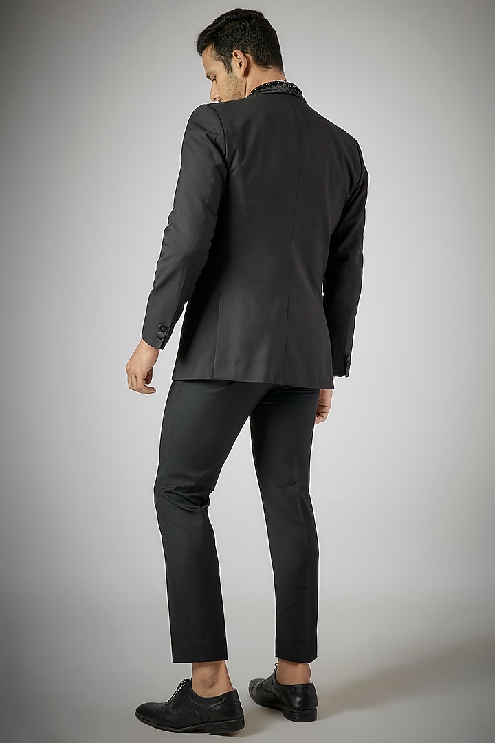 Black Terry Rayon Tuxedo Set by UMANG MEHTA at Pernia's Pop Up Shop