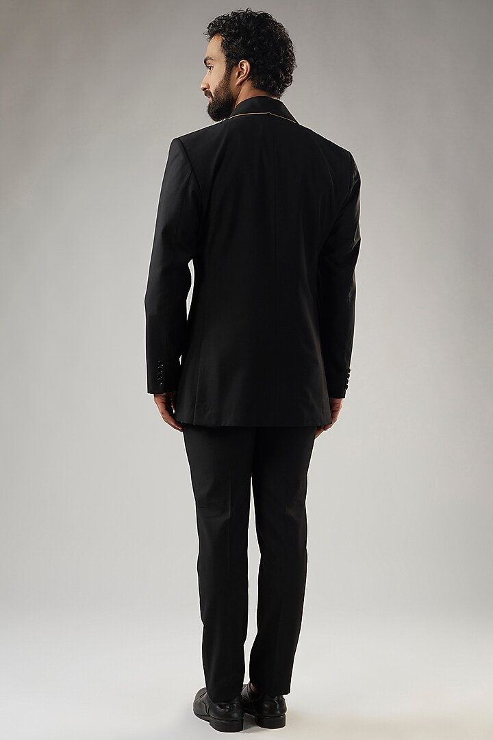Black Terry Rayon Embellished Tuxedo Set by UMANG MEHTA at Pernia's Pop Up Shop