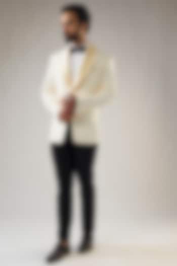 Ivory Terry Rayon Tuxedo Set by UMANG MEHTA