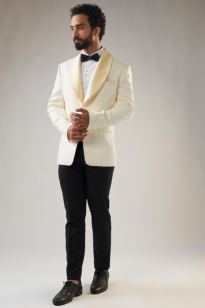 Ivory Terry Rayon Tuxedo Set by UMANG MEHTA