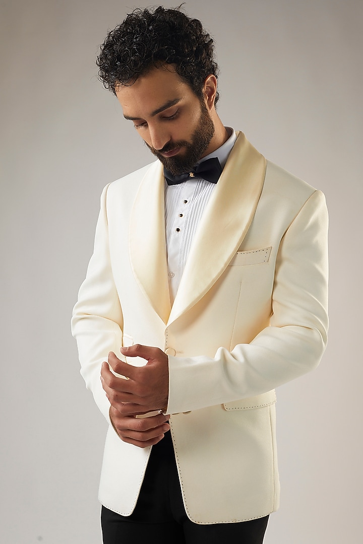 Ivory Terry Rayon Tuxedo Set by UMANG MEHTA at Pernia's Pop Up Shop