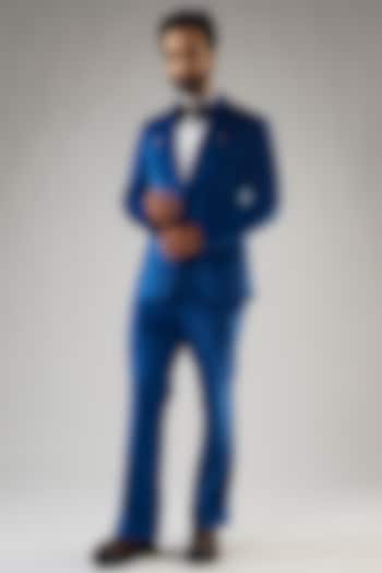 Blue Italian Velour Tuxedo Set by UMANG MEHTA