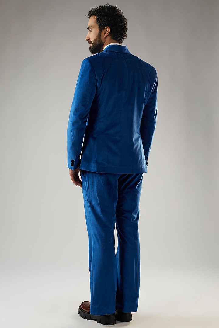 Blue Italian Velour Tuxedo Set by UMANG MEHTA at Pernia's Pop Up Shop