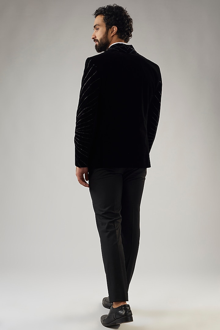 Black Terry Rayon Embellished Tuxedo Set by UMANG MEHTA at Pernia's Pop Up Shop