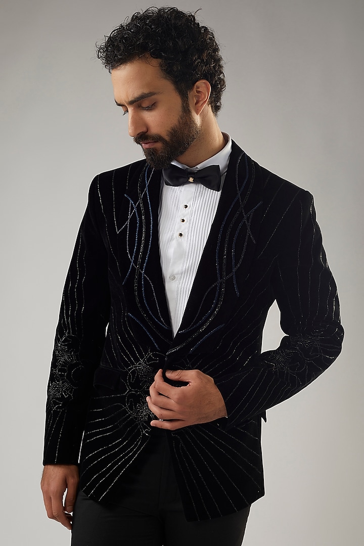 Buy UMANG MEHTA Black Terry Rayon Embellished Tuxedo Set at Pernia ...