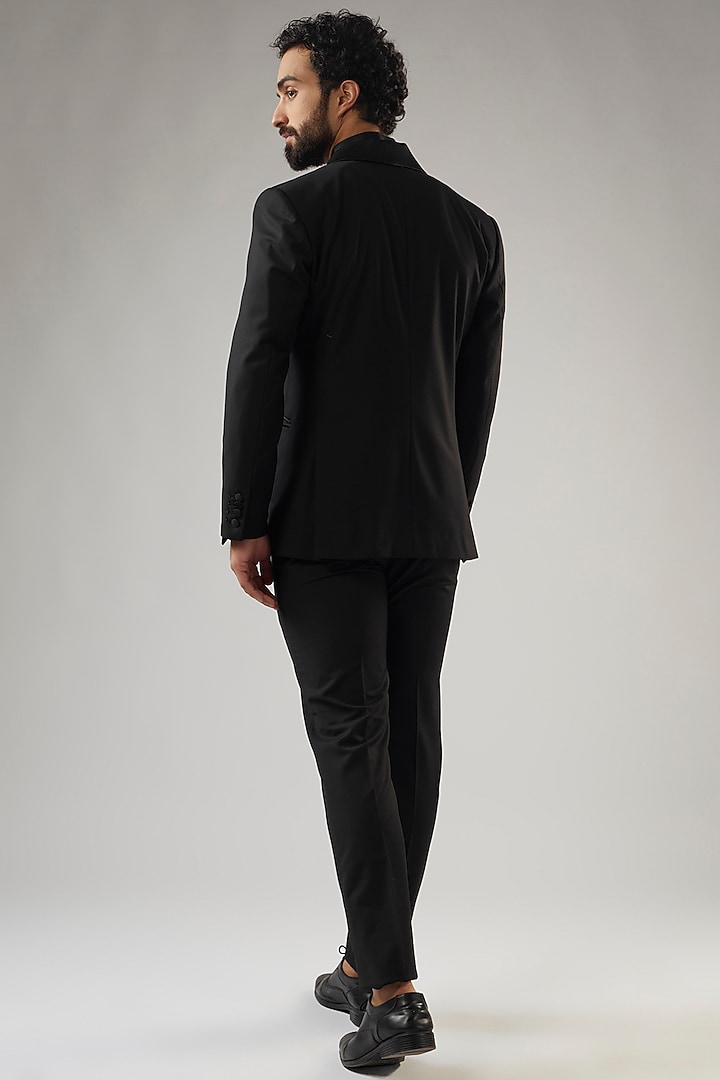 Black Terry Rayon Embellished Tuxedo Set by UMANG MEHTA at Pernia's Pop Up Shop