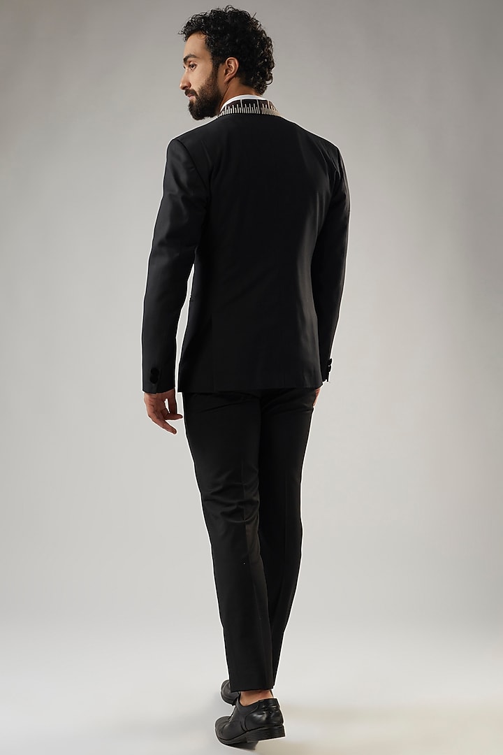 Black Terry Rayon Embellished Tuxedo Set by UMANG MEHTA at Pernia's Pop Up Shop