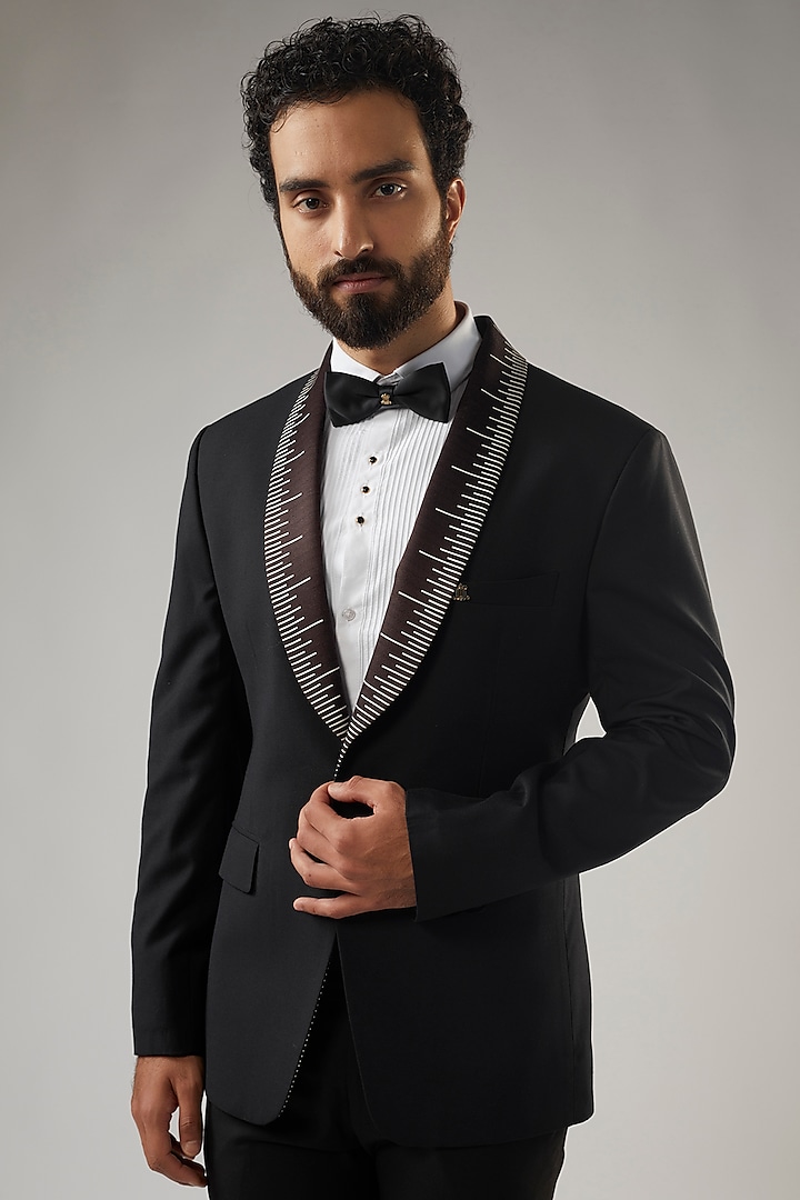 Buy UMANG MEHTA Black Terry Rayon Embellished Tuxedo Set at Pernia ...