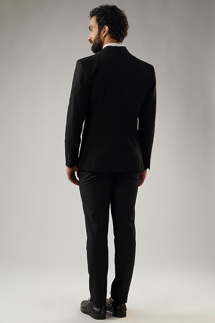Black Terry Rayon Double Breasted Tuxedo Set by UMANG MEHTA at Pernia's Pop Up Shop
