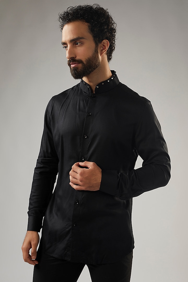 Black Cotton Shirt by UMANG MEHTA at Pernia's Pop Up Shop