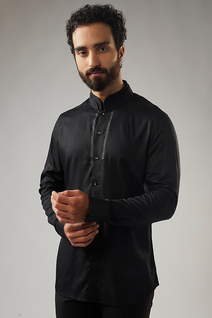 Black Cotton Shirt by UMANG MEHTA at Pernia's Pop Up Shop