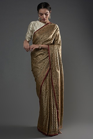 Cream Pure Katan Silk Handloom Saree by Umay Benaras
