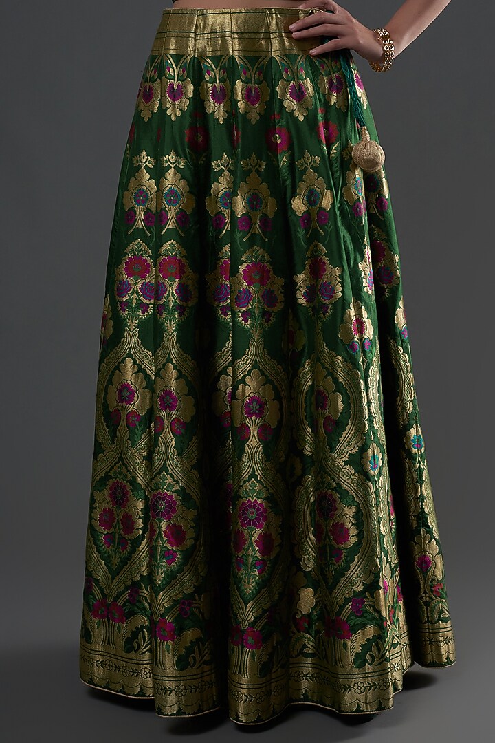 Green Silk Brocade Embroidered Wedding Lehenga Set by Umay Benaras at Pernia's Pop Up Shop