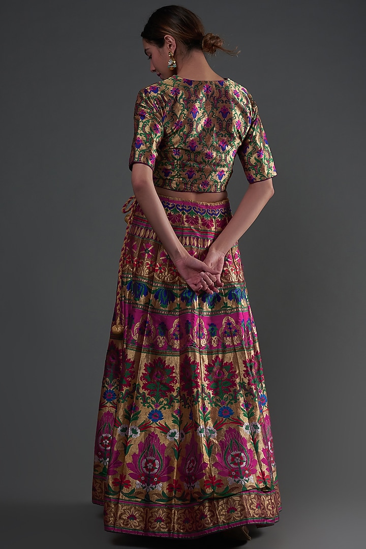 Purple Silk Brocade Embroidered Wedding Lehenga Set by Umay Benaras at Pernia's Pop Up Shop