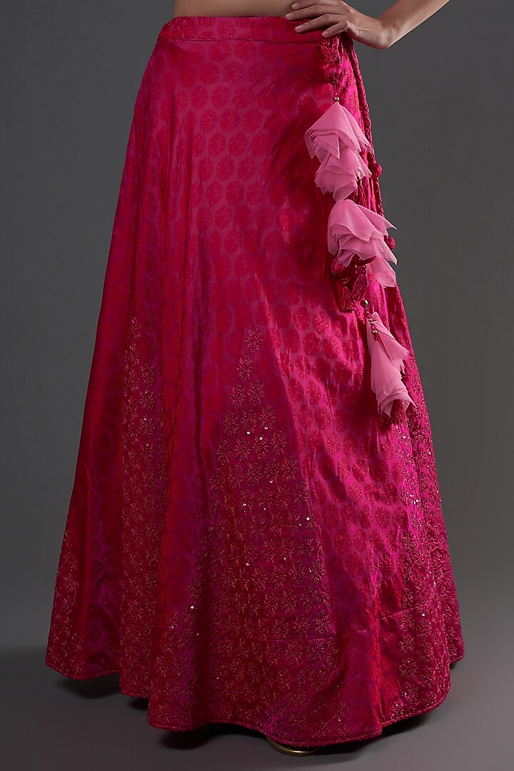 Fuchsia Silk Embroidered Lucknowi Wedding Lehenga Set by Umay Benaras at Pernia's Pop Up Shop