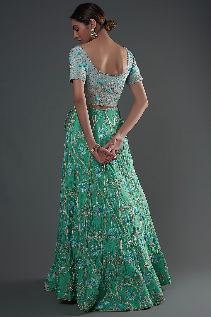 Blue Silk Hand Embroidered Bridal Lehenga Set by Umay Benaras at Pernia's Pop Up Shop