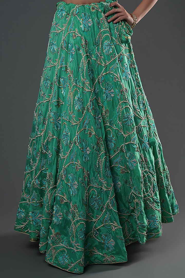 Blue Silk Hand Embroidered Bridal Lehenga Set by Umay Benaras at Pernia's Pop Up Shop