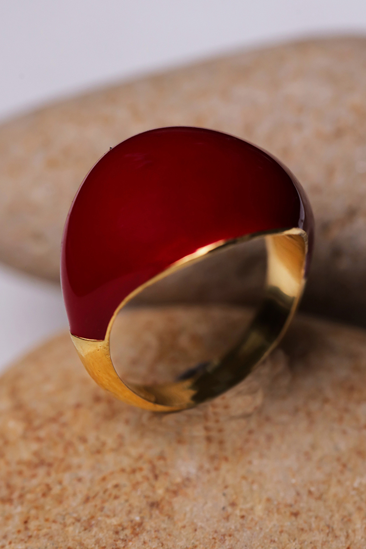 Gold Plated Red Enameled Ring In Recycled Sterling Silver by Unbent Jewellery