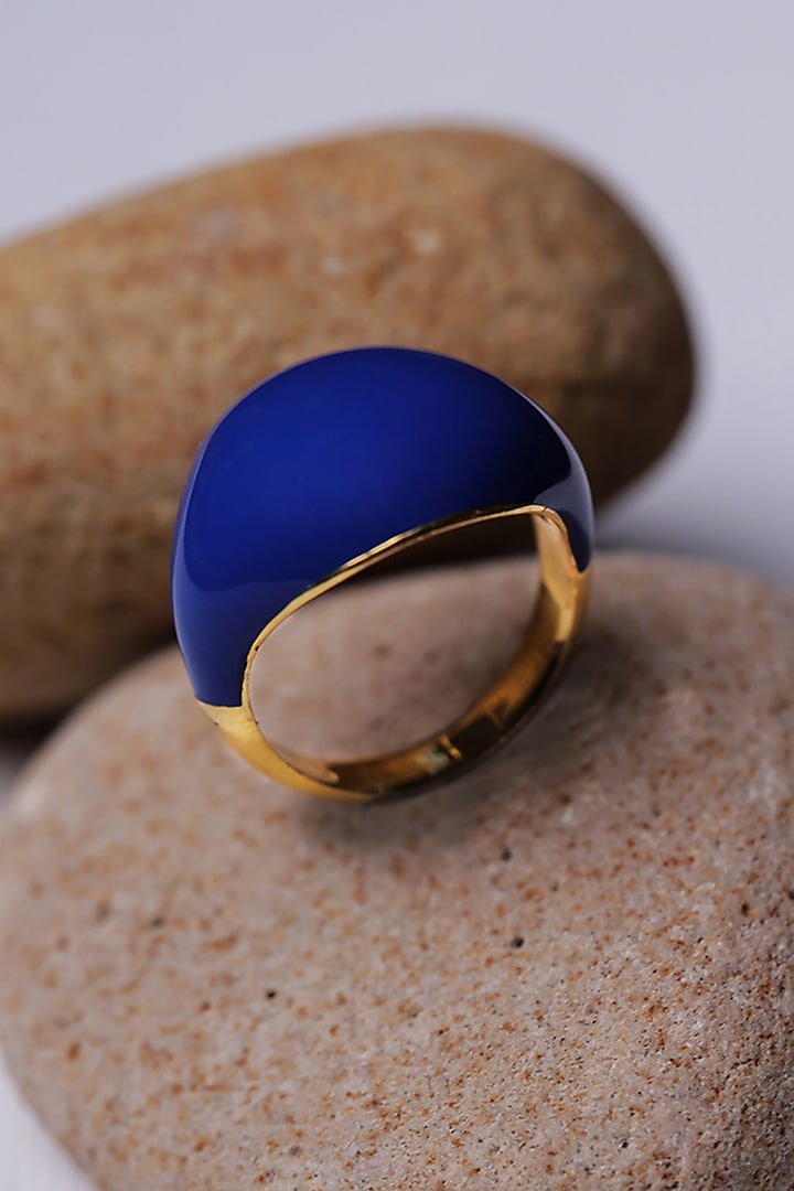 Gold Plated Blue Enameled Ring In Recycled Sterling Silver by Unbent Jewellery