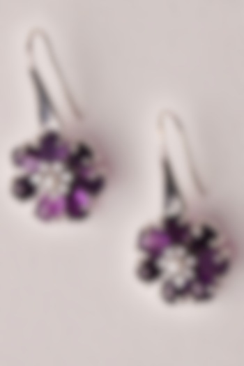 White Gold Finish Amethyst Earrings In Recycled Sterling Silver by Unbent Jewellery