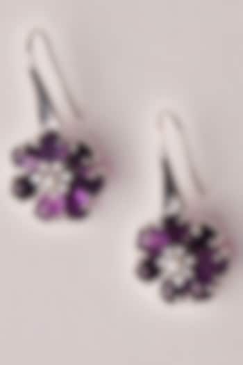 White Gold Finish Amethyst Earrings In Recycled Sterling Silver by Unbent Jewellery