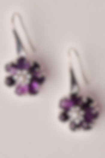 White Gold Finish Amethyst Earrings In Recycled Sterling Silver by Unbent Jewellery at Pernia's Pop Up Shop