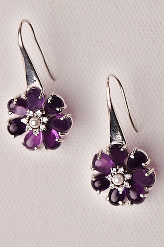 White Gold Finish Amethyst Earrings In Recycled Sterling Silver by Unbent Jewellery
