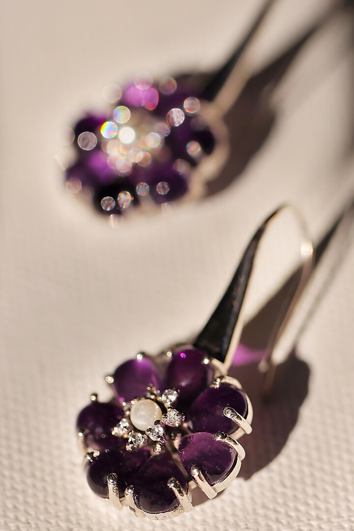 White Gold Finish Amethyst Earrings In Recycled Sterling Silver by Unbent Jewellery at Pernia's Pop Up Shop