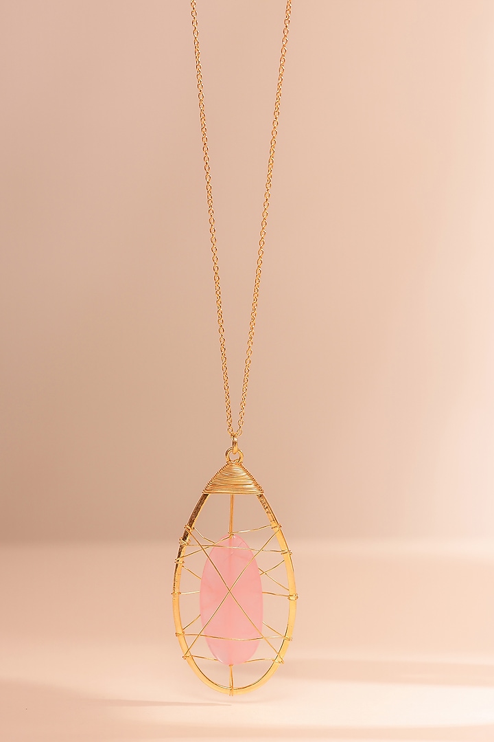 Gold Finish Rose Quartz Gemstone Pendant Necklace In Sterling Silver by Unbent Jewellery at Pernia's Pop Up Shop