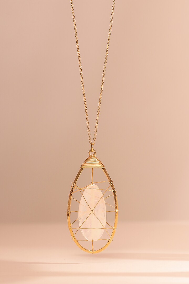 Gold Finish Rainbow Moonstone Pendant Necklace In Sterling Silver by Unbent Jewellery at Pernia's Pop Up Shop
