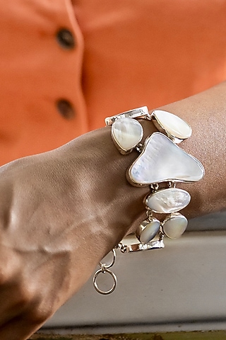White Finish Mother Of Pearl Bracelet In Sterling Silver by Unbent Jewellery