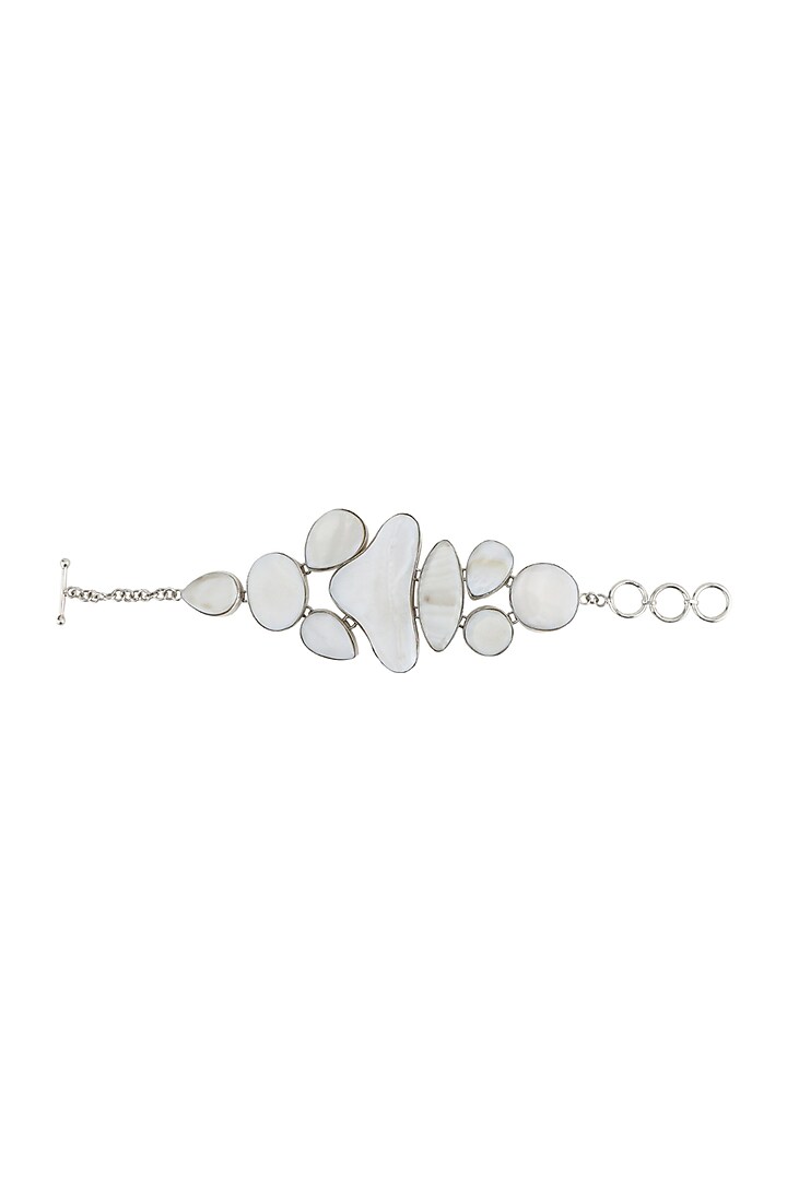 White Finish Mother Of Pearl Bracelet In Sterling Silver by Unbent Jewellery at Pernia's Pop Up Shop