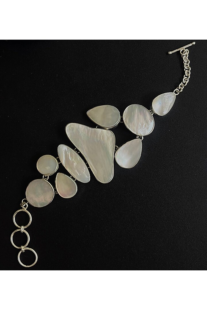 White Finish Mother Of Pearl Bracelet In Sterling Silver by Unbent Jewellery at Pernia's Pop Up Shop