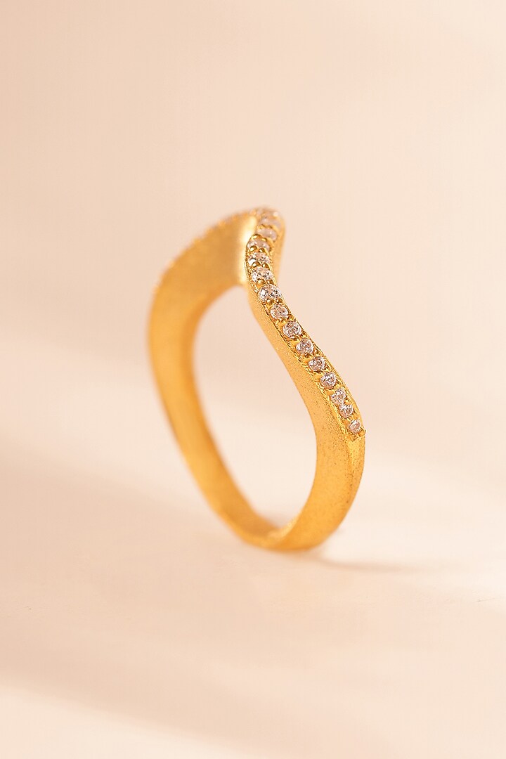 Gold Finish CZ Curved Ring In Sterling Silver by Unbent Jewellery at Pernia's Pop Up Shop