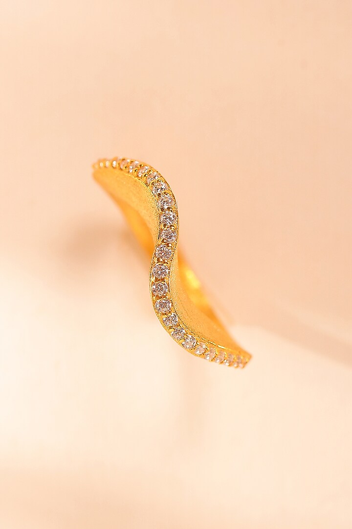 Gold Finish CZ Curved Ring In Sterling Silver by Unbent Jewellery at Pernia's Pop Up Shop