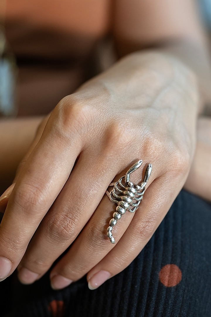 White Finish Scorpion Ring In Sterling Silver by Unbent Jewellery