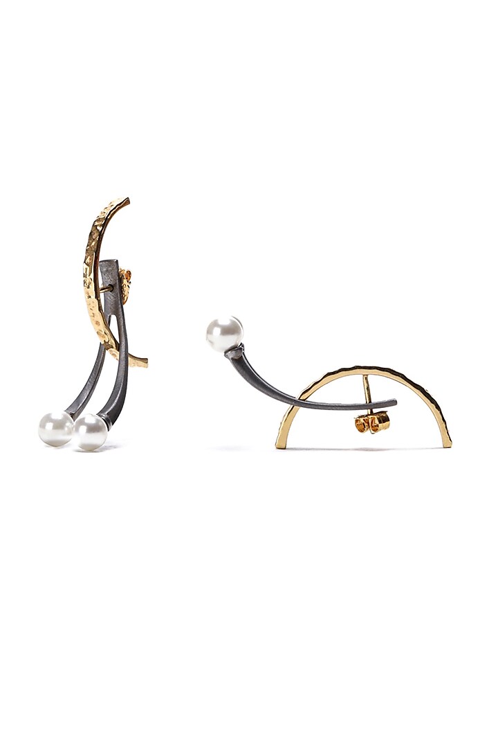 Gold & Ruthenium Plated Pearl Earrings In Sterling Silver by Unbent Jewellery