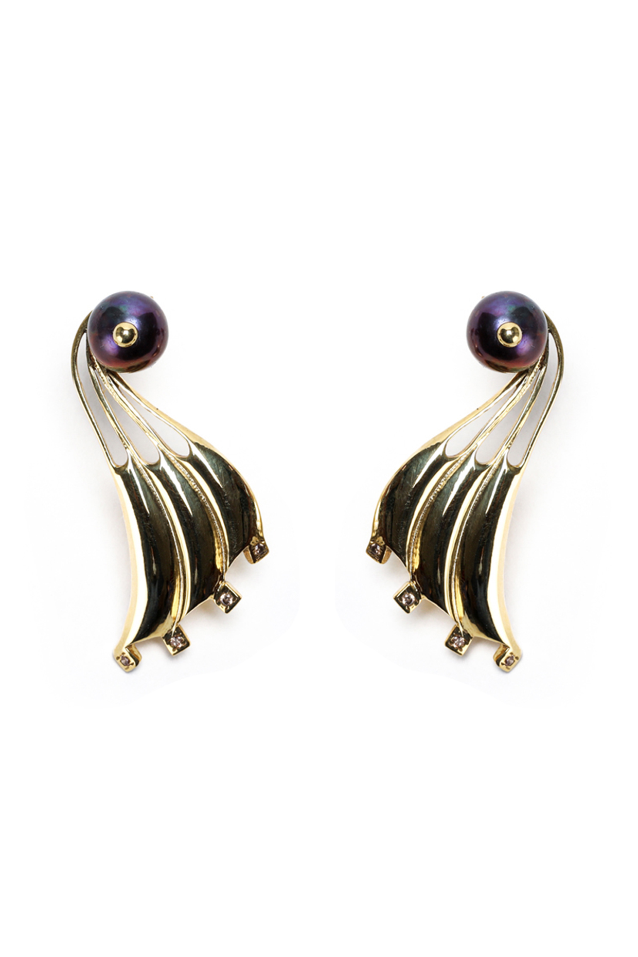 Gold Plated Cubic Zirconia & Pearls Stud Earrings by Unbent Jewellery