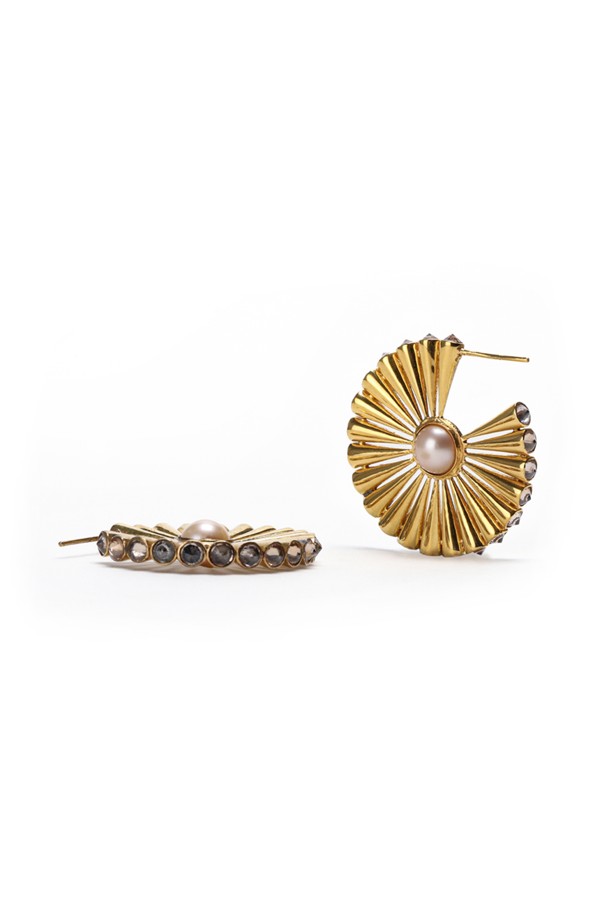 Gold Plated Cubic Zirconia & Pearls Stud Earrings by Unbent Jewellery