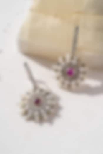 White Gold Plated Ruby Corundum Earrings In Sterling Silver by Unbent Jewellery