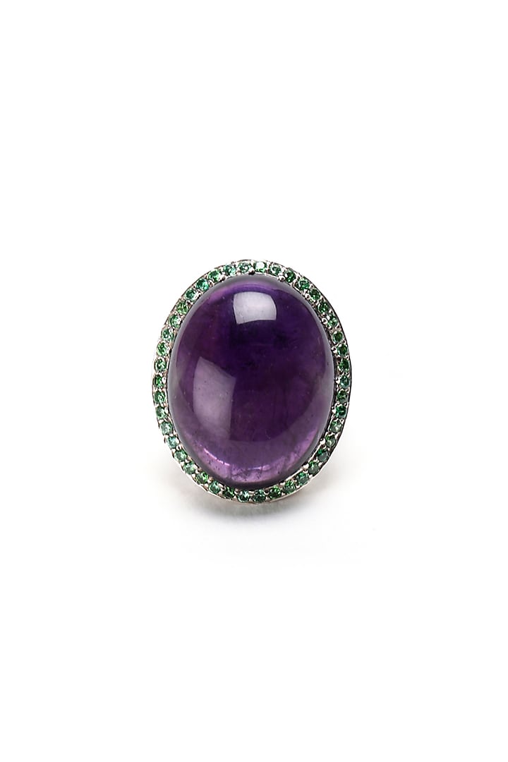 White Gold Plated Natural Amethyst Ring In Sterling Silver by Unbent Jewellery