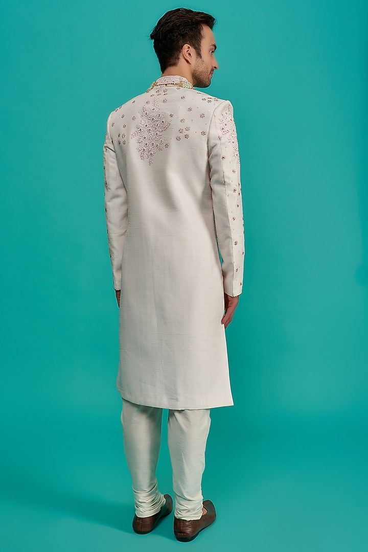 Pink Silk Embroidered Wedding Sherwani Set by UNIQA at Pernia's Pop Up Shop