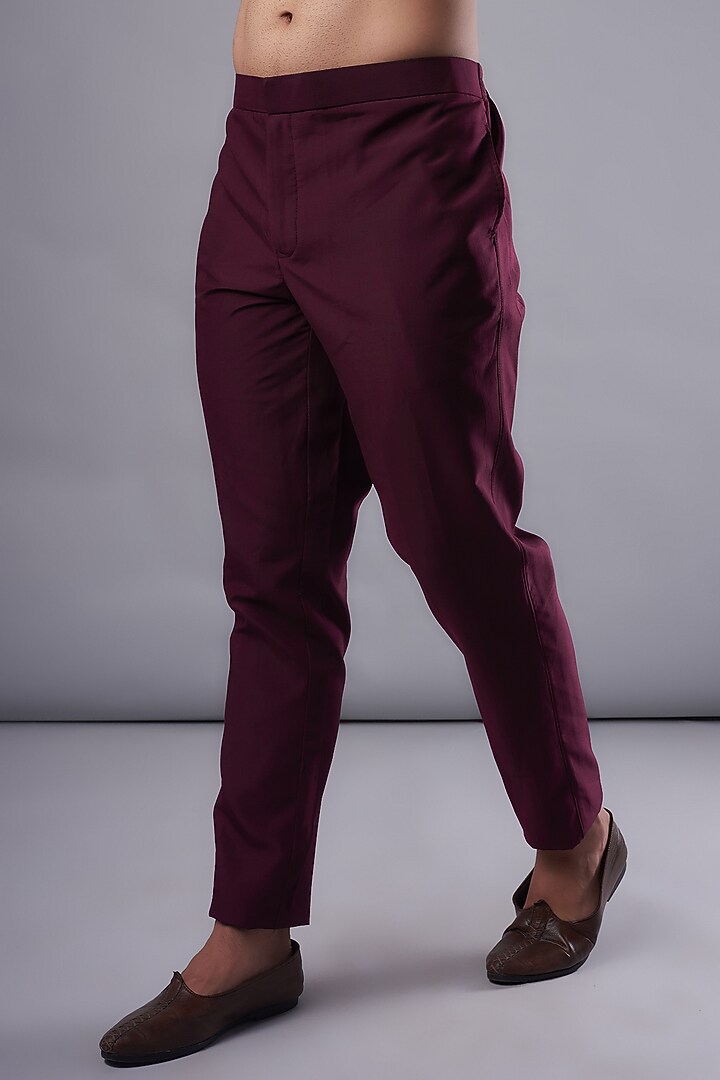 Maroon Silk Hand Embroidered Indo-Western Set by UNIQA at Pernia's Pop Up Shop
