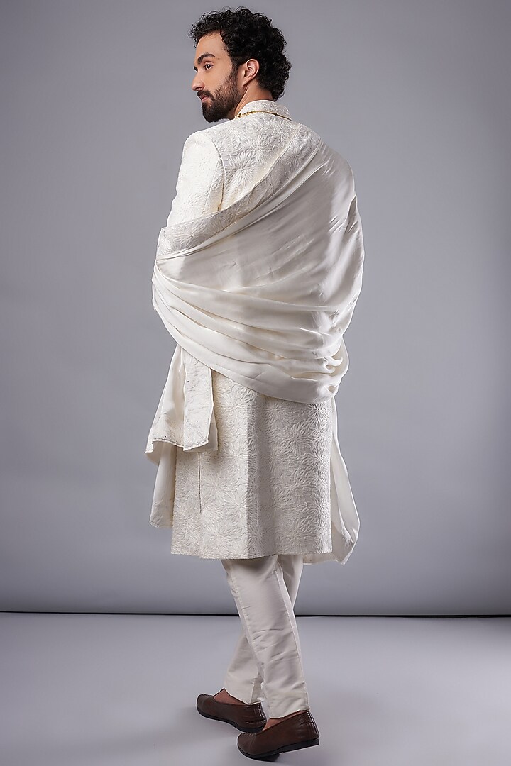 Cream Silk Hand Embroidered Wedding Sherwani Set by UNIQA at Pernia's Pop Up Shop