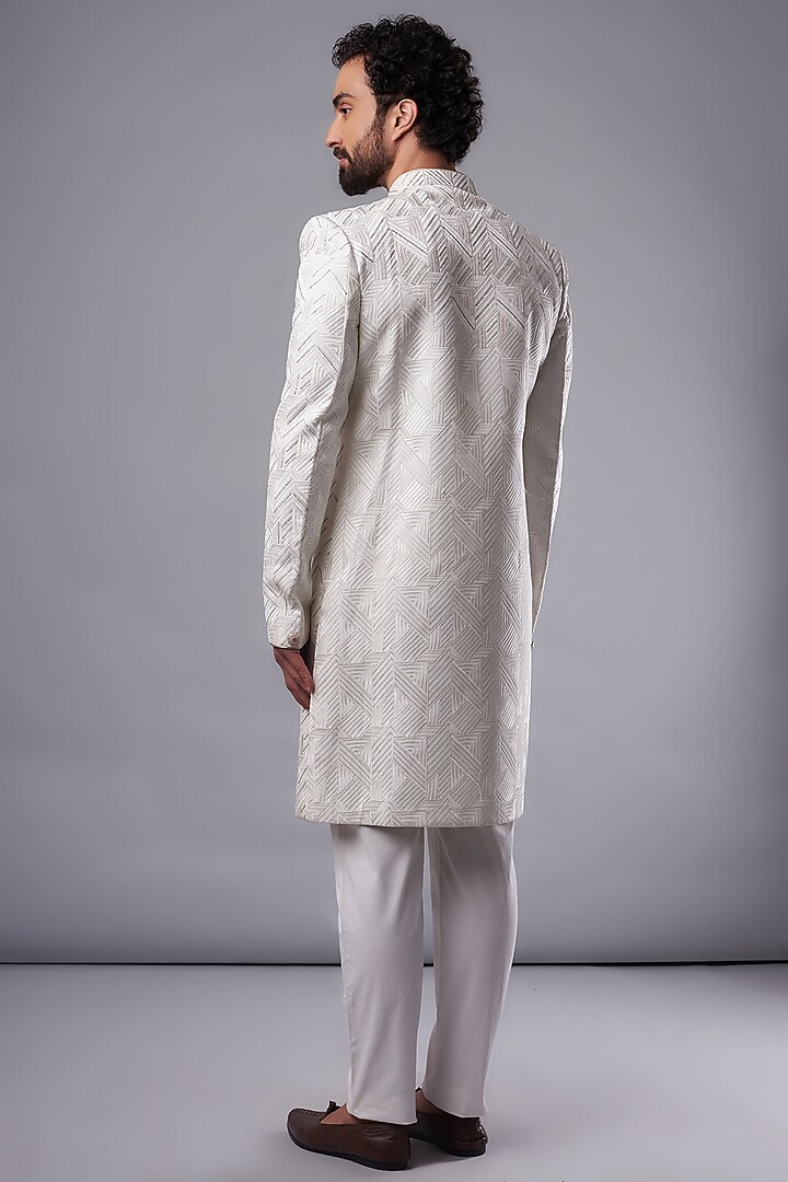 Cream Silk Hand Embroidered Wedding Sherwani Set by UNIQA at Pernia's Pop Up Shop